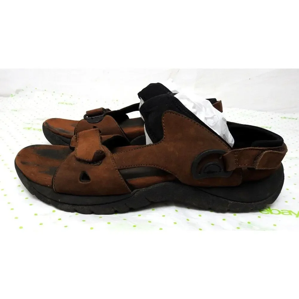 Minnetonka men's size 12 brown leather sandals shoes 6413